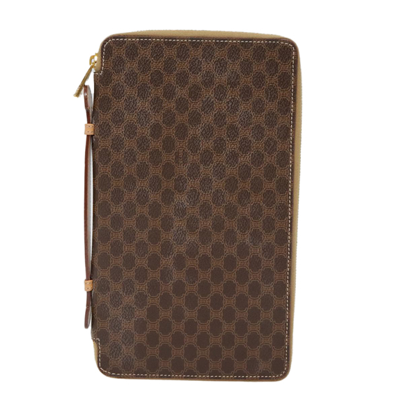 CELINE Macadam Canvas Clutch Bag PVC Leather Brown Gold Auth 90268 - Picture 13 of 16